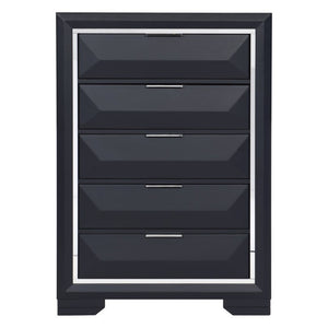 English Elm Modern Midnight Blue Lacquer Tall Five Drawer Chest with Chrome Acrylic Trim Bedroom B011P562493