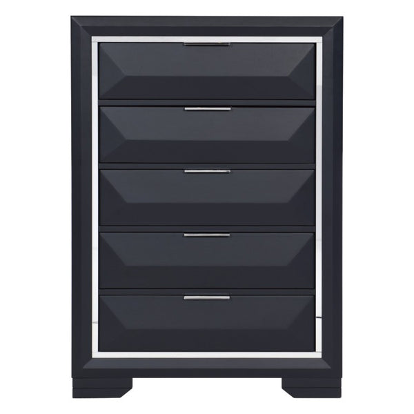 English Elm Modern Midnight Blue Lacquer Tall Five Drawer Chest with Chrome Acrylic Trim Bedroom B011P562493