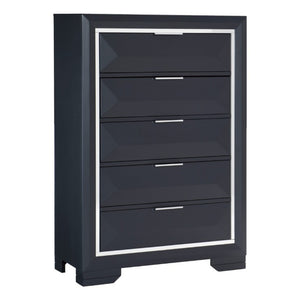 English Elm Modern Midnight Blue Lacquer Tall Five Drawer Chest with Chrome Acrylic Trim Bedroom B011P562493