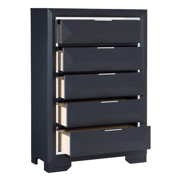 English Elm Modern Midnight Blue Lacquer Tall Five Drawer Chest with Chrome Acrylic Trim Bedroom B011P562493