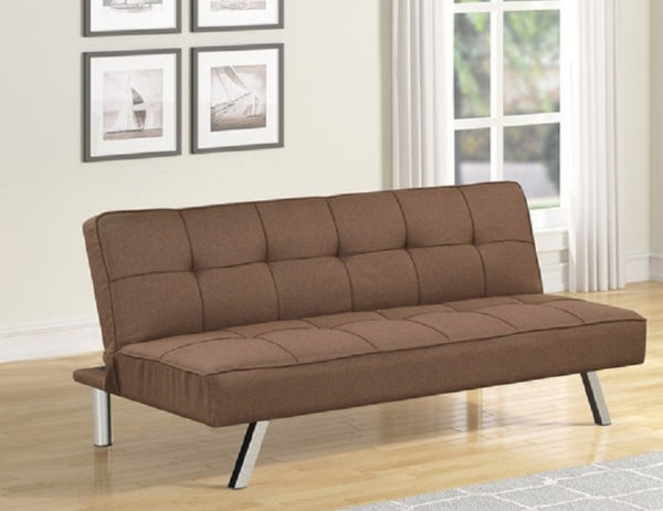 English Elm Contemporary Linen Futon Sofa Bed with Tufted Grid Chrome Legs for Studio Living Brown B011P562498