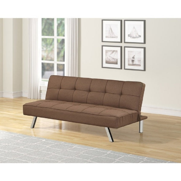 English Elm Contemporary Linen Futon Sofa Bed with Tufted Grid Chrome Legs for Studio Living Brown B011P562498