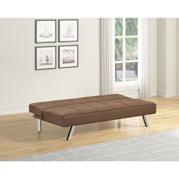 English Elm Contemporary Linen Futon Sofa Bed with Tufted Grid Chrome Legs for Studio Living Brown B011P562498