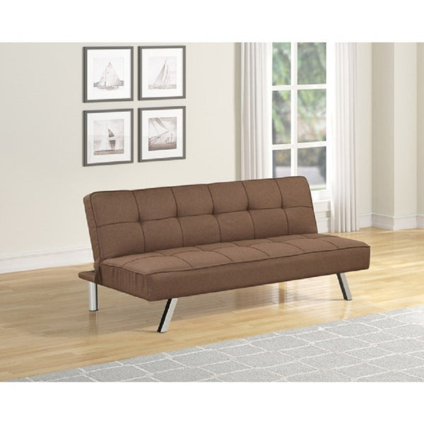 English Elm Contemporary Linen Futon Sofa Bed with Tufted Grid Chrome Legs for Studio Living Brown B011P562498