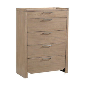 English Elm Modern 5 Drawer Vertical Chest Hickory Veneer Light Brown Bedroom Storage Fully Assembled B011P562506