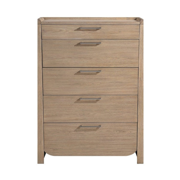 English Elm Modern 5 Drawer Vertical Chest Hickory Veneer Light Brown Bedroom Storage Fully Assembled B011P562506