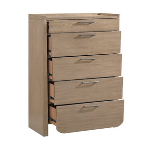 English Elm Modern 5 Drawer Vertical Chest Hickory Veneer Light Brown Bedroom Storage Fully Assembled B011P562506