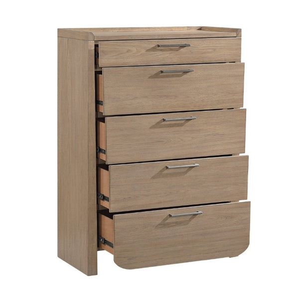 English Elm Modern 5 Drawer Vertical Chest Hickory Veneer Light Brown Bedroom Storage Fully Assembled B011P562506