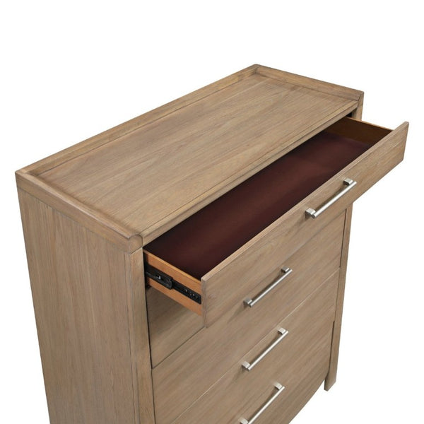 English Elm Modern 5 Drawer Vertical Chest Hickory Veneer Light Brown Bedroom Storage Fully Assembled B011P562506