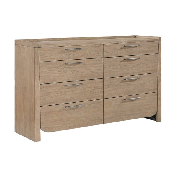 English Elm Modern Eight Drawer Dresser Hickory Veneer Light Brown Finish Bedroom Storage B011P562508
