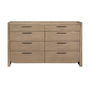 English Elm Modern Eight Drawer Dresser Hickory Veneer Light Brown Finish Bedroom Storage B011P562508