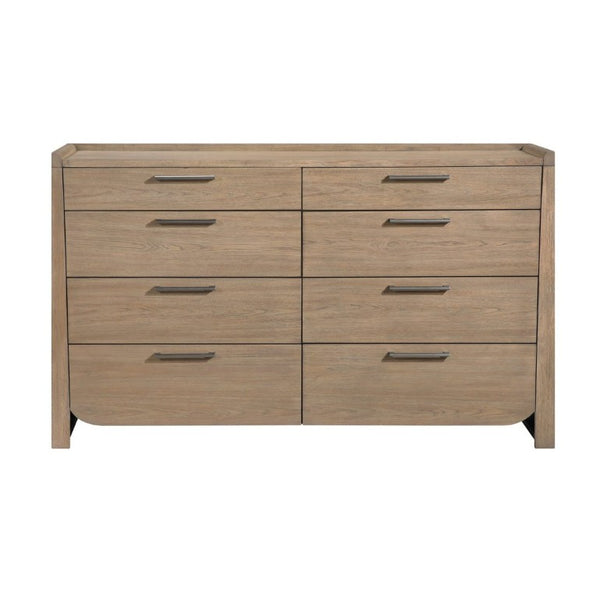 English Elm Modern Eight Drawer Dresser Hickory Veneer Light Brown Finish Bedroom Storage B011P562508