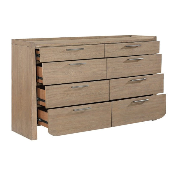 English Elm Modern Eight Drawer Dresser Hickory Veneer Light Brown Finish Bedroom Storage B011P562508