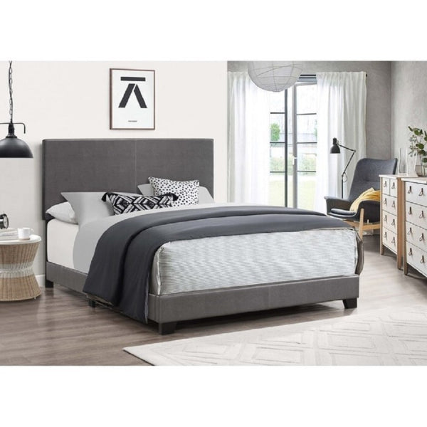 English Elm Dark Gray Faux Leather Twin Bed Solid Rubberwood Frame with Tall Panel Headboard B011P564803