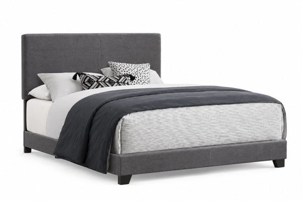 English Elm Dark Gray Faux Leather Twin Bed Solid Rubberwood Frame with Tall Panel Headboard B011P564803