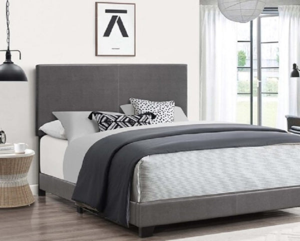English Elm Dark Gray Faux Leather Twin Bed Solid Rubberwood Frame with Tall Panel Headboard B011P564803