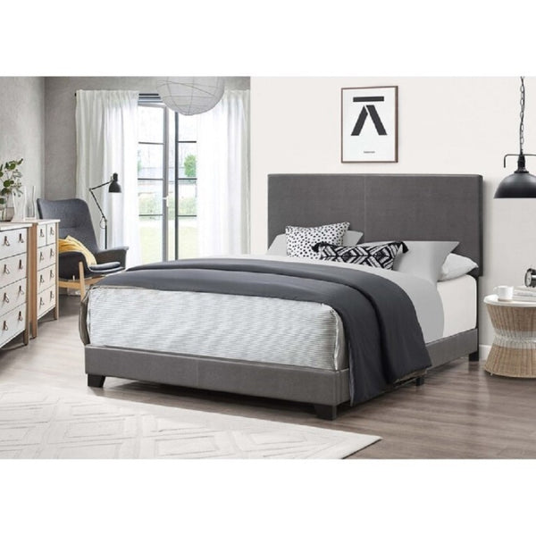 English Elm Dark Gray Faux Leather Twin Bed Solid Rubberwood Frame with Tall Panel Headboard B011P564803