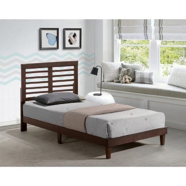 English Elm Mid Century Modern Rubberwood Platform Bed Slatted Headboard No Box Spring Needed Brown B011P564816