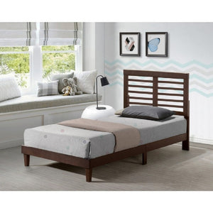 English Elm Mid Century Modern Rubberwood Platform Bed Slatted Headboard No Box Spring Needed Brown B011P564816