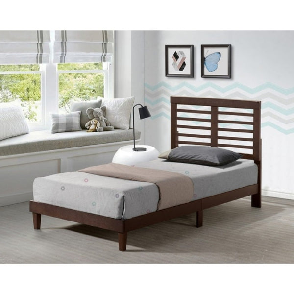 English Elm Mid Century Modern Rubberwood Platform Bed Slatted Headboard No Box Spring Needed Brown B011P564816