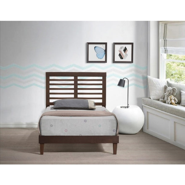 English Elm Mid Century Modern Rubberwood Platform Bed Slatted Headboard No Box Spring Needed Brown B011P564816