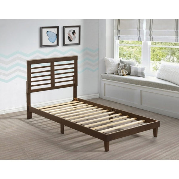 English Elm Mid Century Modern Rubberwood Platform Bed Slatted Headboard No Box Spring Needed Brown B011P564816