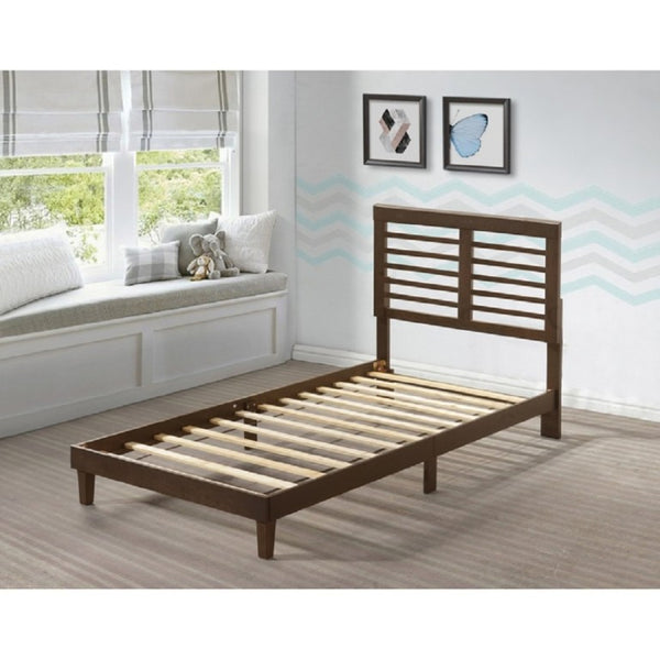 English Elm Mid Century Modern Rubberwood Platform Bed Slatted Headboard No Box Spring Needed Brown B011P564816