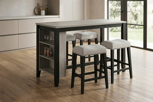 English Elm Antique Black Rubberwood Counter Height Dining Set with Open Shelf Storage and Four Stools Antique Black / Walnut B011P564875