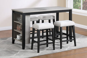 English Elm Antique Black Rubberwood Counter Height Dining Set with Open Shelf Storage and Four Stools Antique Black / Walnut B011P564875