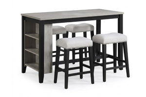 English Elm Antique Black Rubberwood Counter Height Dining Set with Open Shelf Storage and Four Stools Antique Black / Walnut B011P564875