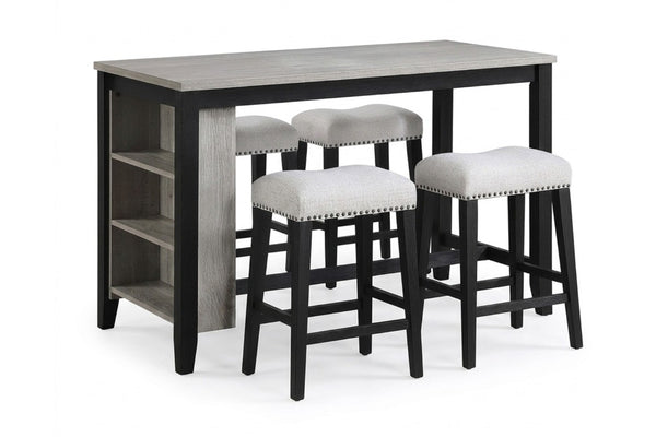English Elm Antique Black Rubberwood Counter Height Dining Set with Open Shelf Storage and Four Stools Antique Black / Walnut B011P564875