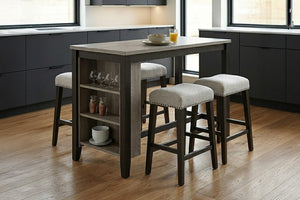 English Elm Antique Black Rubberwood Counter Height Dining Set with Open Shelf Storage and Four Stools Antique Black / Walnut B011P564875
