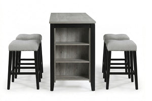 English Elm Antique Black Rubberwood Counter Height Dining Set with Open Shelf Storage and Four Stools Antique Black / Walnut B011P564875