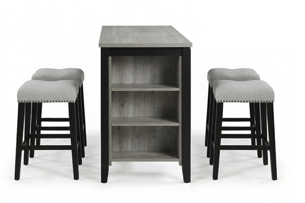 English Elm Antique Black Rubberwood Counter Height Dining Set with Open Shelf Storage and Four Stools Antique Black / Walnut B011P564875
