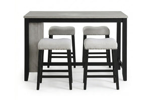 English Elm Antique Black Rubberwood Counter Height Dining Set with Open Shelf Storage and Four Stools Antique Black / Walnut B011P564875