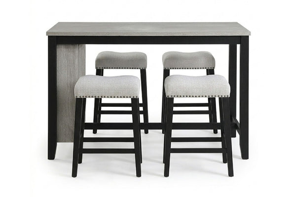 English Elm Antique Black Rubberwood Counter Height Dining Set with Open Shelf Storage and Four Stools Antique Black / Walnut B011P564875
