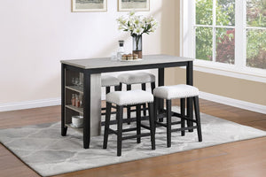 English Elm Antique Black Rubberwood Counter Height Dining Set with Open Shelf Storage and Four Stools Antique Black / Walnut B011P564875