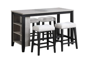 English Elm Antique Black Rubberwood Counter Height Dining Set with Open Shelf Storage and Four Stools Antique Black / Walnut B011P564875