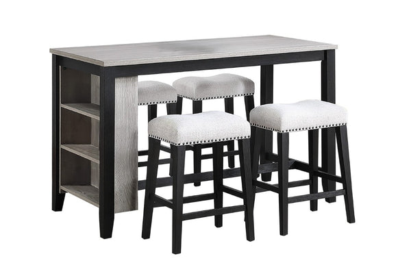English Elm Antique Black Rubberwood Counter Height Dining Set with Open Shelf Storage and Four Stools Antique Black / Walnut B011P564875