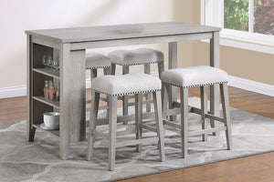 English Elm Antique Black Rubberwood Counter Height Dining Set with Open Shelf Storage and Four Stools Light Gray B011P564876