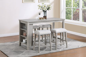 English Elm Antique Black Rubberwood Counter Height Dining Set with Open Shelf Storage and Four Stools Light Gray B011P564876