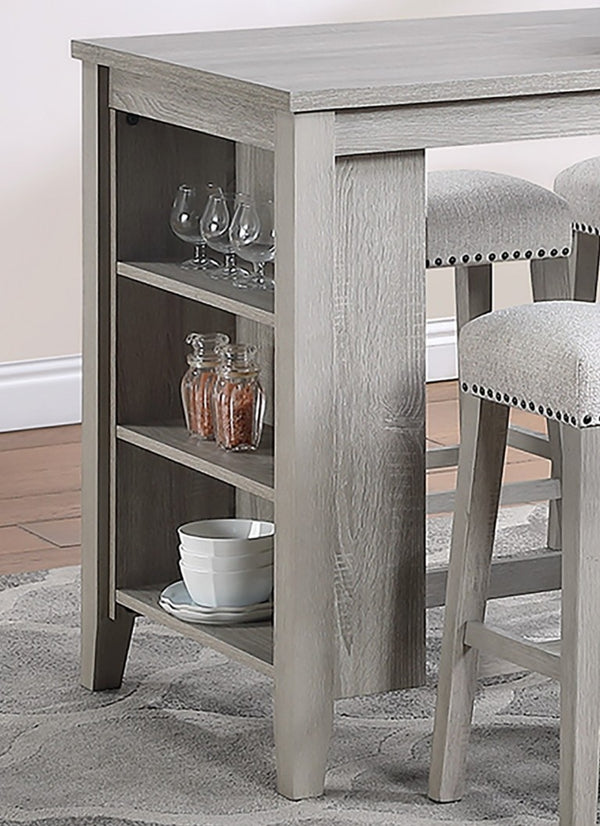 English Elm Antique Black Rubberwood Counter Height Dining Set with Open Shelf Storage and Four Stools Light Gray B011P564876