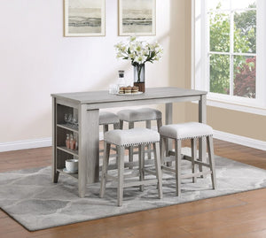 English Elm Antique Black Rubberwood Counter Height Dining Set with Open Shelf Storage and Four Stools Light Gray B011P564876