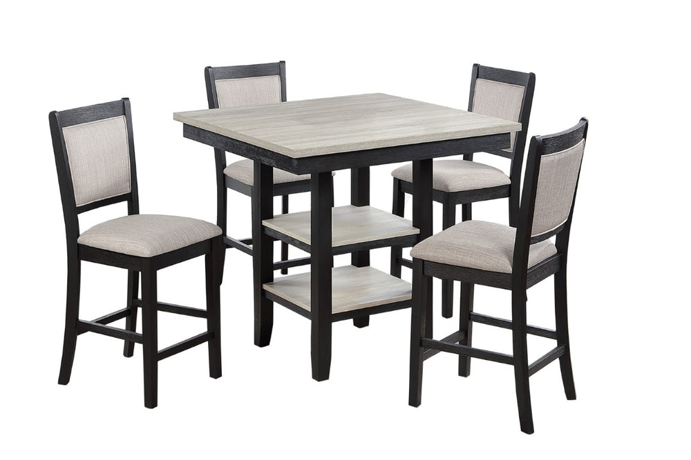 English Elm Dining Counter Height Set Square Rubberwood Table with Shelf and Four Upholstered Chairs B011P564880