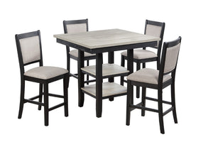English Elm Dining Counter Height Set Square Rubberwood Table with Shelf and Four Upholstered Chairs B011P564880