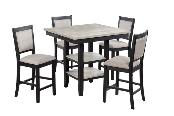 English Elm Dining Counter Height Set Square Rubberwood Table with Shelf and Four Upholstered Chairs B011P564880