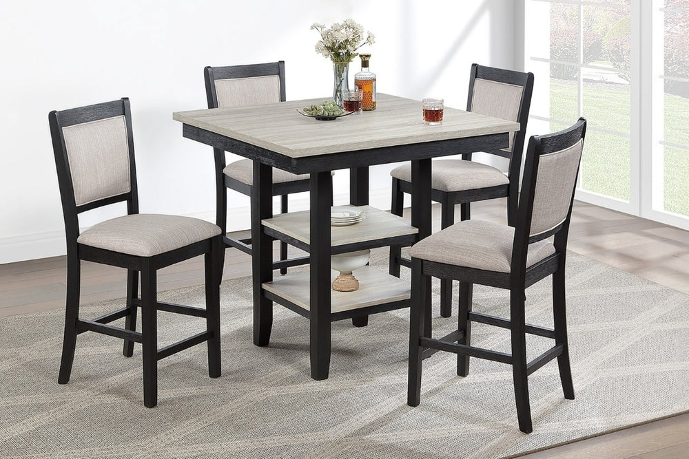 English Elm Dining Counter Height Set Square Rubberwood Table with Shelf and Four Upholstered Chairs B011P564880