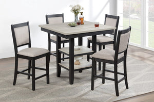English Elm Dining Counter Height Set Square Rubberwood Table with Shelf and Four Upholstered Chairs B011P564880