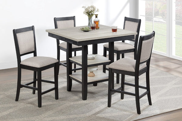 English Elm Dining Counter Height Set Square Rubberwood Table with Shelf and Four Upholstered Chairs B011P564880