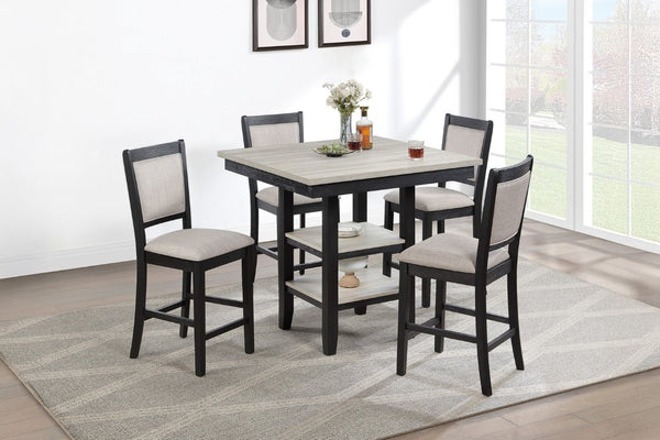 English Elm Dining Counter Height Set Square Rubberwood Table with Shelf and Four Upholstered Chairs B011P564880